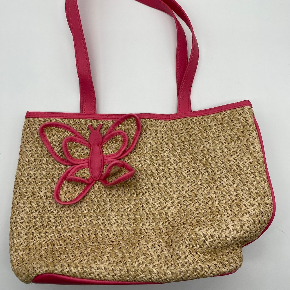 EUC Womens Brown and Pink Butterfly Hand Bag Purse